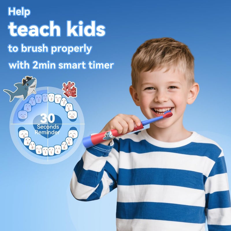JTF Kids Electric Toothbrush Rechargeable: Sonic Tooth Brush with Smart Timer 5 Brushing Modes 4 Soft Small Brush Heads DIY Sticker and IPX7 Waterproof, Portable Children Toothbrushes for Boy, Ages 3+ - Image 3